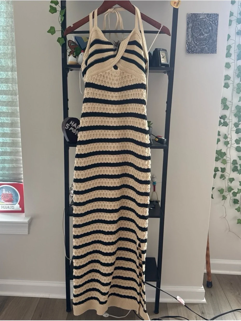 House of Harlow 1960 Crochet Halter Maxi Dress in Black & Cream - Picture 4 of 4